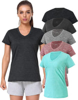 5-Pack Women'S Short Sleeve Dry Fit T-Shirt Moisture Wicking V-Neck Tee | Exercise Yoga Tees,Quick Dry Tops for Workout,Gym