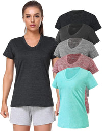 5-Pack Women's Short Sleeve V-Neck Tees – Perfect for Yoga, Gym, and Daily Wear!