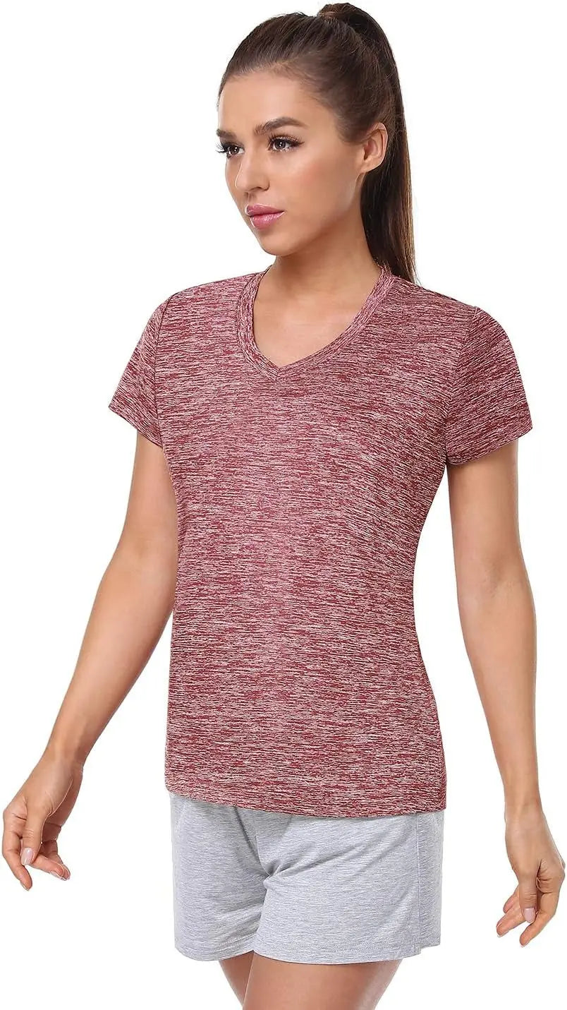 5-Pack Women'S Short Sleeve Dry Fit T-Shirt Moisture Wicking V-Neck Tee | Exercise Yoga Tees,Quick Dry Tops for Workout,Gym